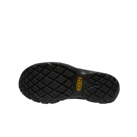 Black shoe sole with a brand logo on a white background