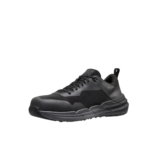 Black athletic work shoe on a white background