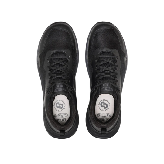 Black sneakers with brand logo on a white background
