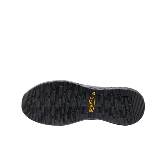 Black shoe sole with a brand logo on a white background
