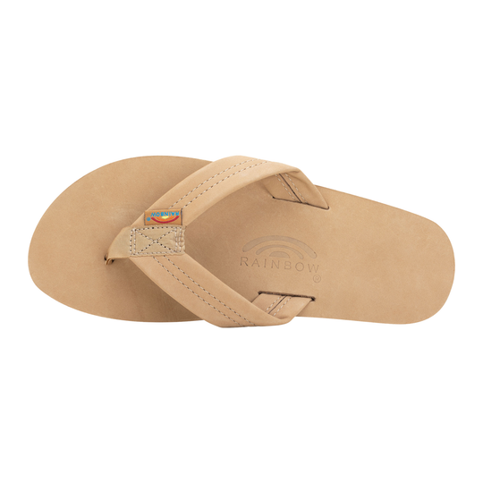 Beige sandal with 'Rainbow' branding on a white background