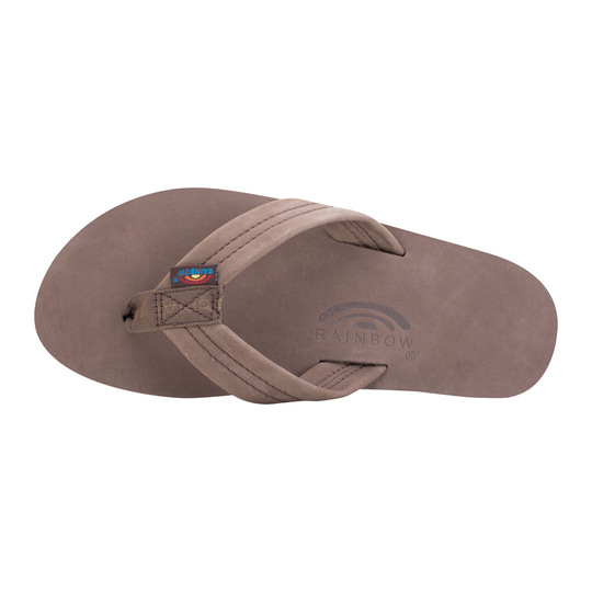Brown sandal with a visible brand logo on a white background