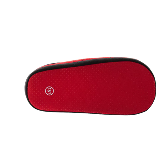 Red slipper with red bottom sole on a white background