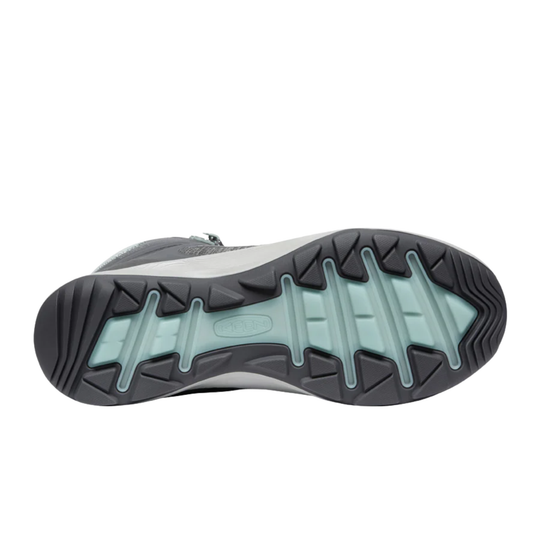 Close-up of a shoe sole with a textured pattern on a white background