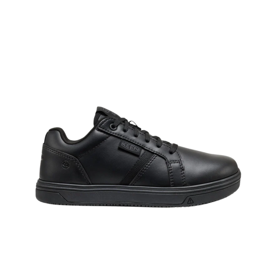 Black athletic work shoe on a white background