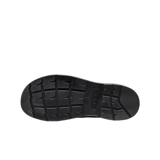 Black shoe sole with brand logo on a white background