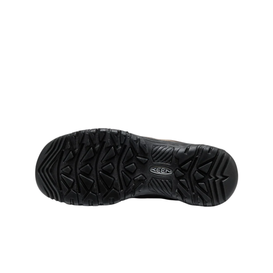 Black shoe sole with brand logo on a white background