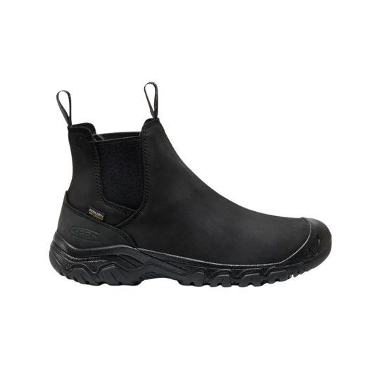Black Chelsea boot on a white background