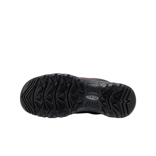 Black shoe sole with a logo on a white background
