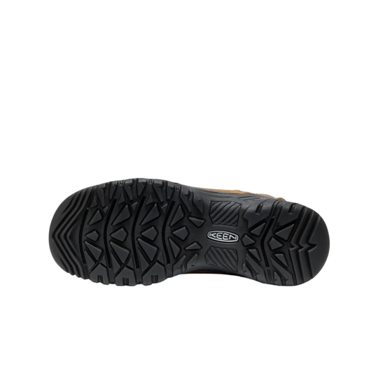 Black shoe sole with a logo on a white background