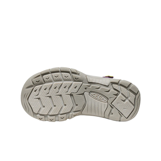 Close-up of a Keen brand sandal sole on a white background