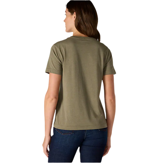 Person wearing a green t-shirt on a white background