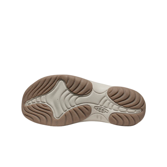 Sole of a shoe with brand logo on a white background