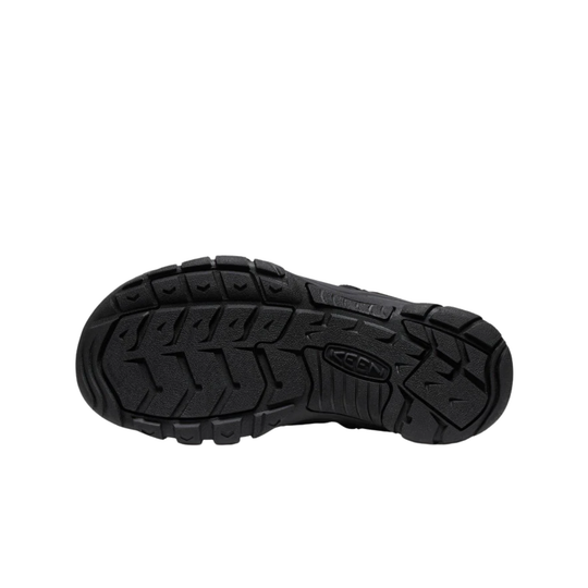 Black sandal outsole with deep tread and KEEN logo