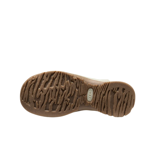 Brown sole of a shoe with tread pattern on a white background