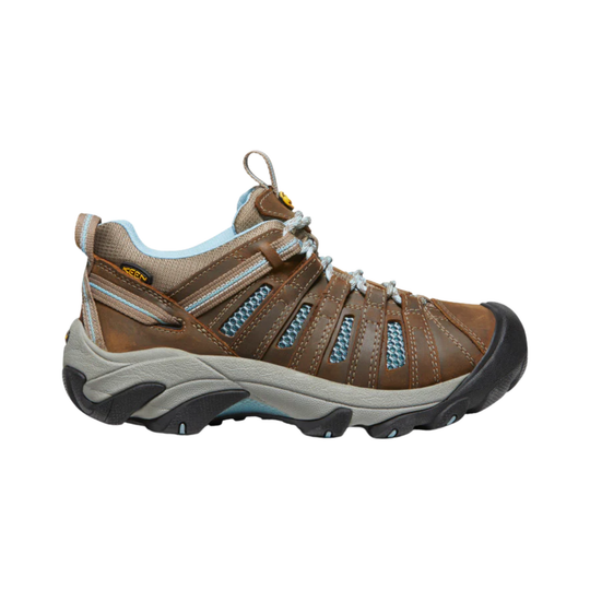Brown hiking shoe with visible brand logo on a white background