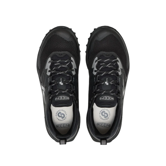 Black KEEN hiking shoes on a white background