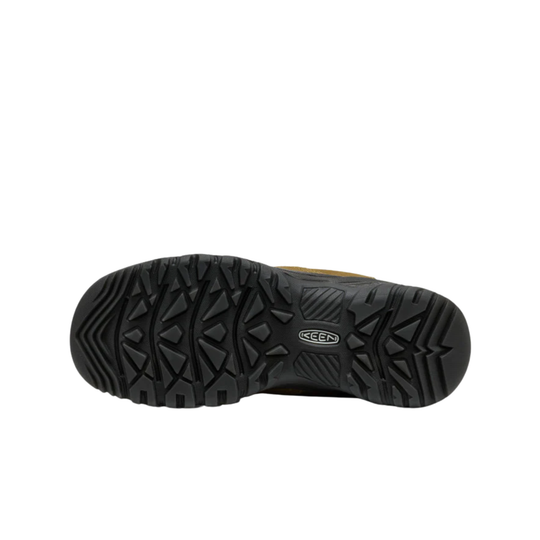 Black and brown shoe sole with Keen logo on a white background