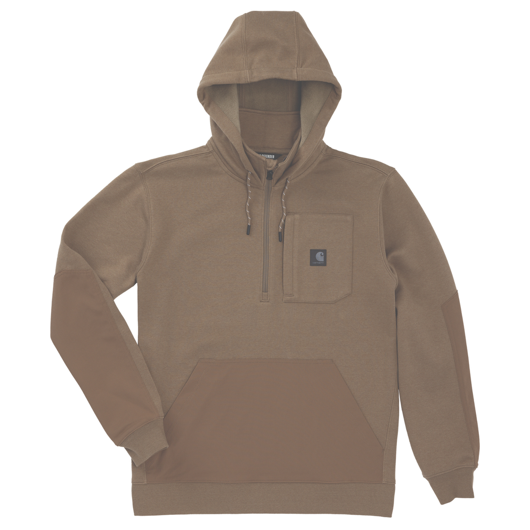 Brown hoodie with a visible brand logo on a white background