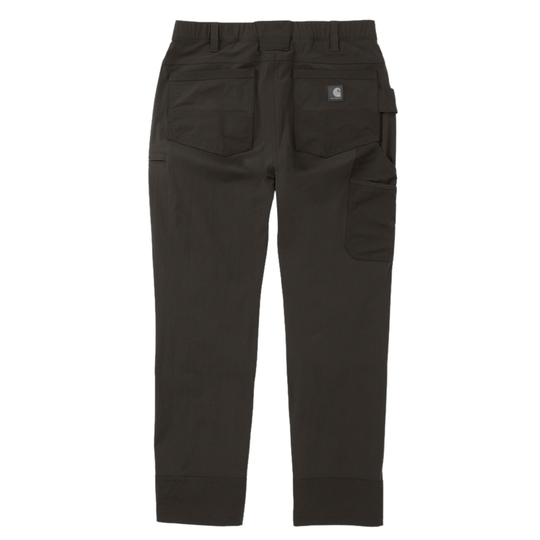 Dark gray pants with a brand logo on a white background