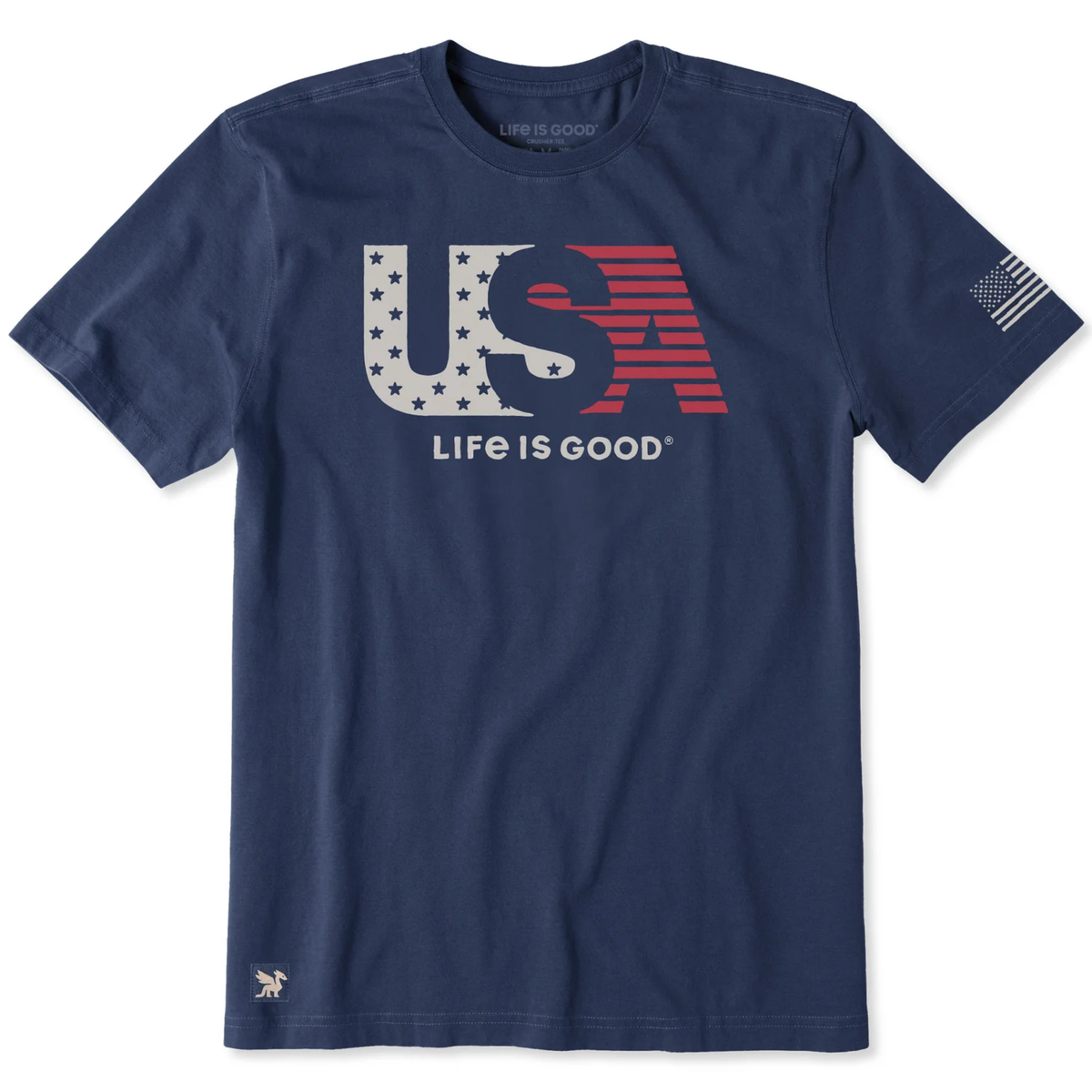 Life mania SERIES S/S TEE（NAVY） Life Is Good Men's U.S.A. Flag Short Sleeve Crusher Tee - Darkest