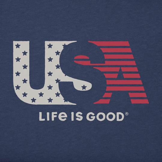 Navy blue t-shirt with 'USA Life is Good' graphic