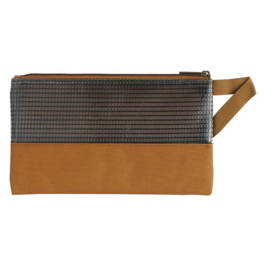 back of brown bag with see through mesh