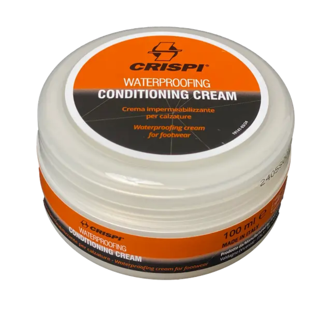 waterproofing conditioning cream with orange logo showing Crispi