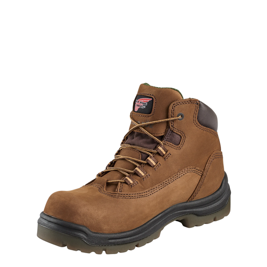 Brown work boot with visible brand logo on a white background