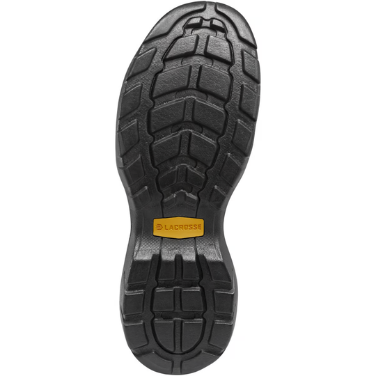 Black sole of a shoe with a brand logo on a white background