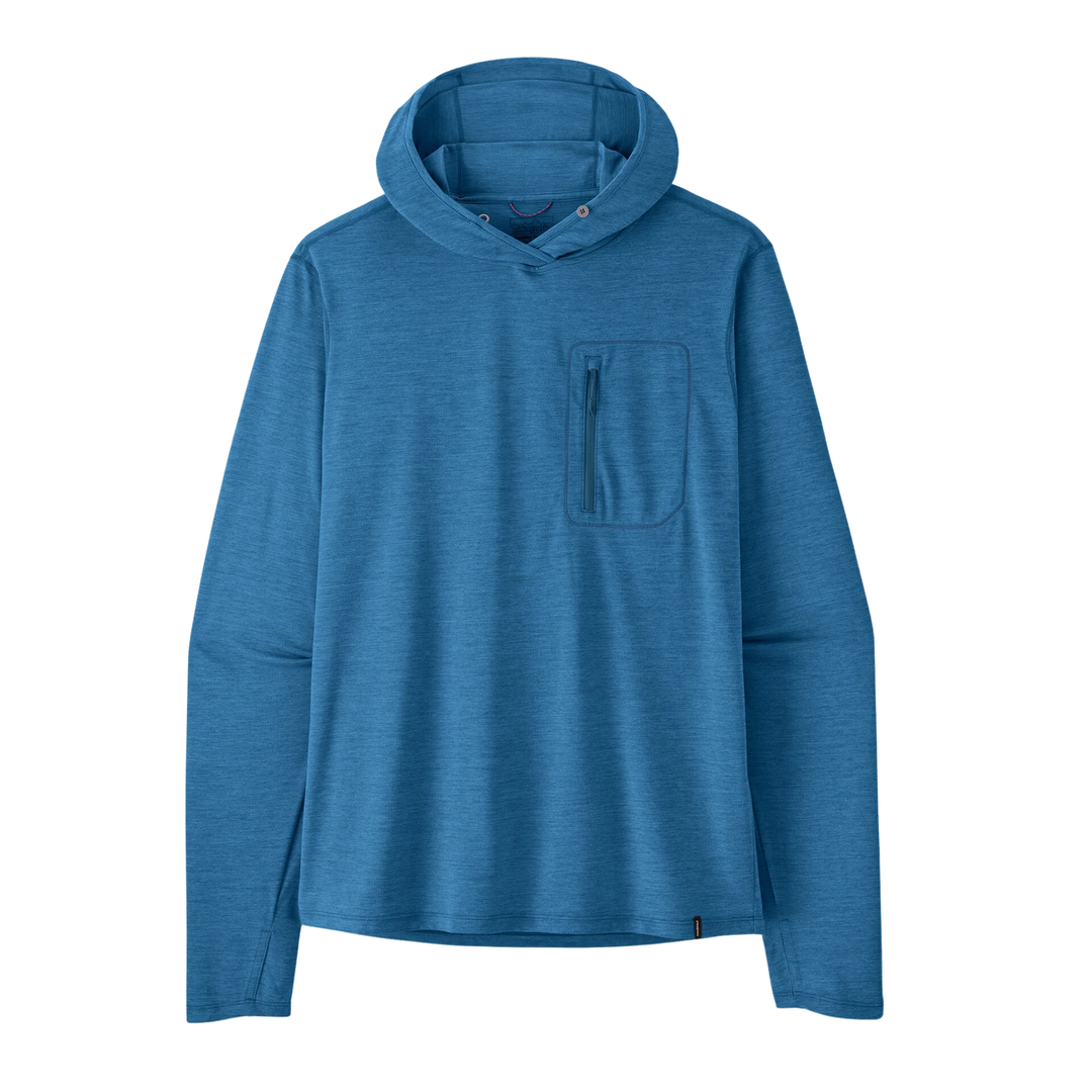 Blue hoodie with a pocket on a white background