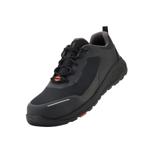 Black athletic shoe on a white background