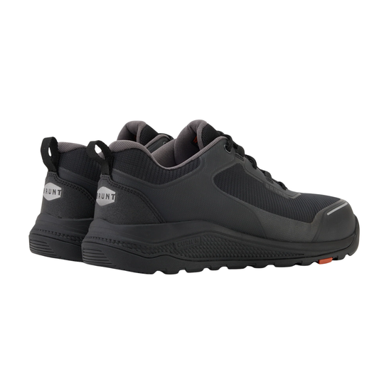 Pair of black shoes on a white background