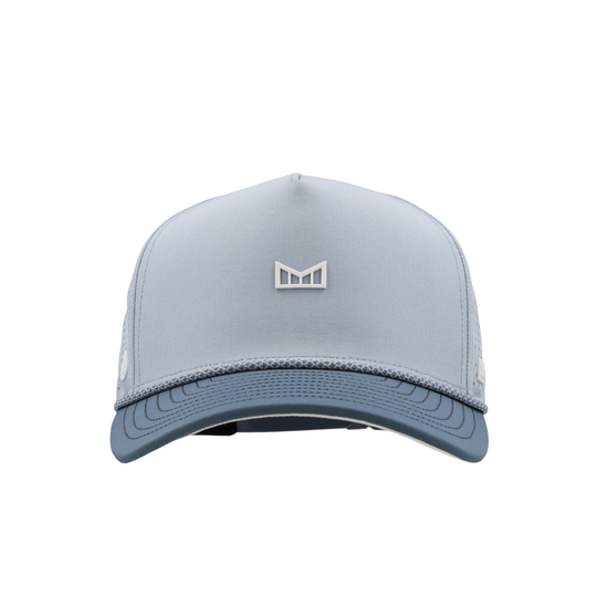 Light blue baseball cap with a logo on a white background