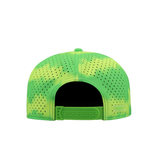 Green and yellow gradient cap with mesh back on a white background