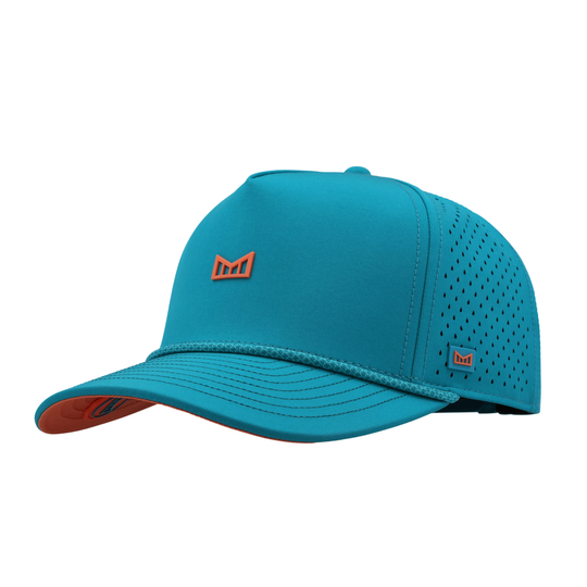 Blue cap with orange accents on a white background