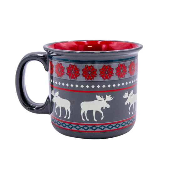 Mug with moose design and red interior on a white background