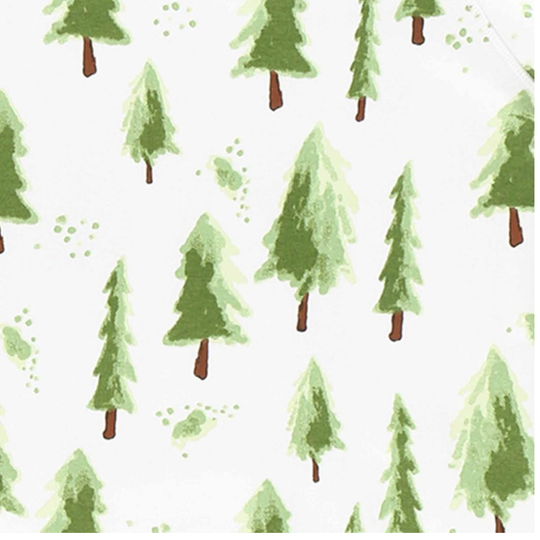 White background fabric Pine tree graphic 