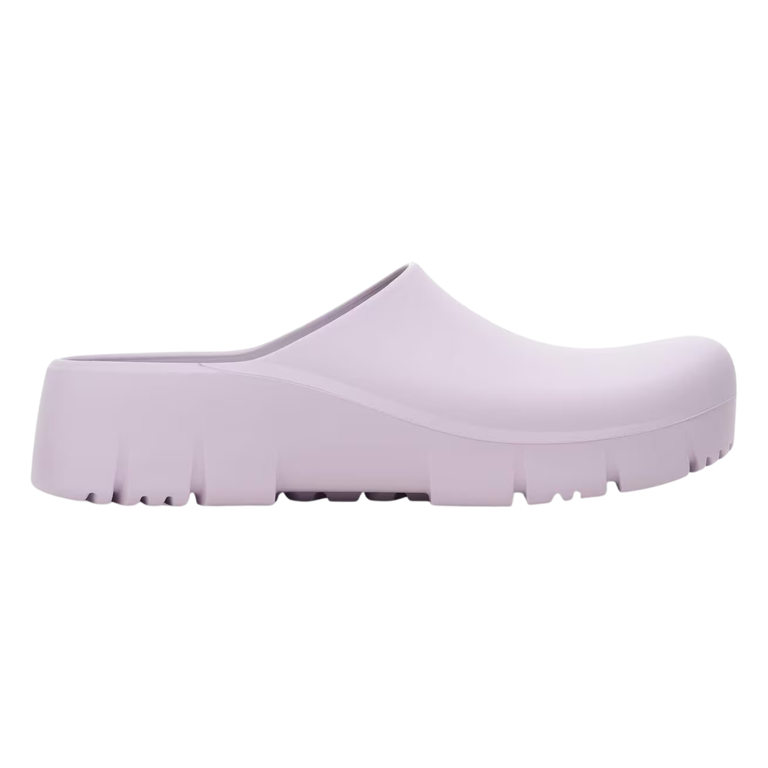 Purple clog shoe on a white background