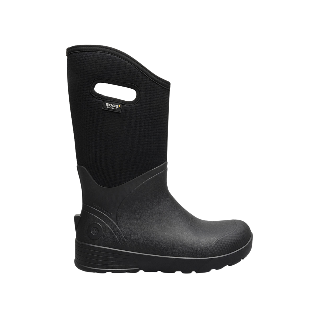 Black rubber boot on a white background