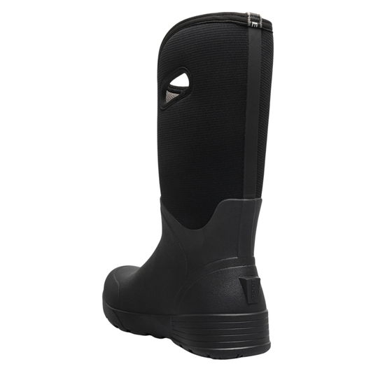 Black rubber boot on a white background