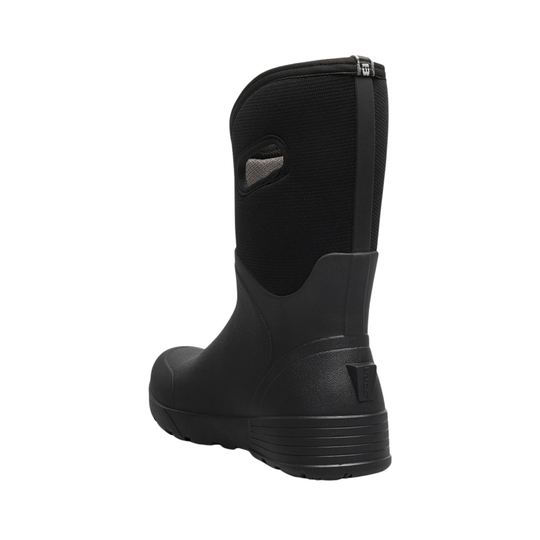 Black rubber boot on a white background