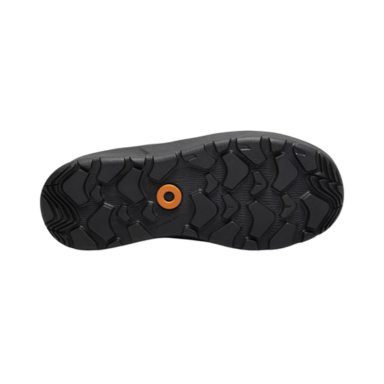 Black sole of a shoe with 'bogs' branding on a white background