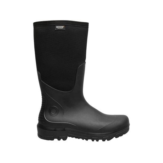 Black rubber boot on a white background