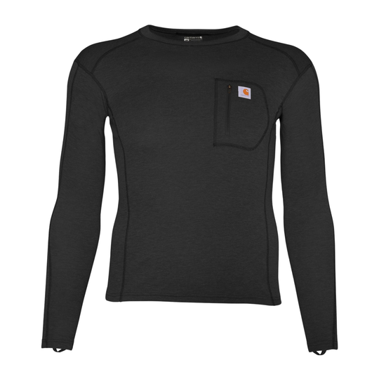 Black long-sleeve shirt with a pocket on a white background