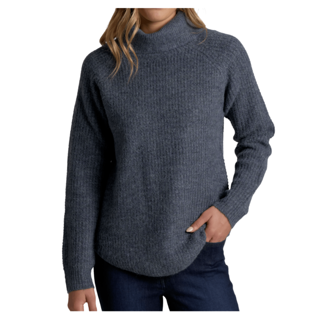 Gray sweater worn by a person on a white background
