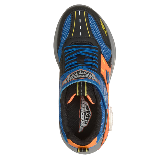 Blue and orange sneaker with visible brand logo on a white background