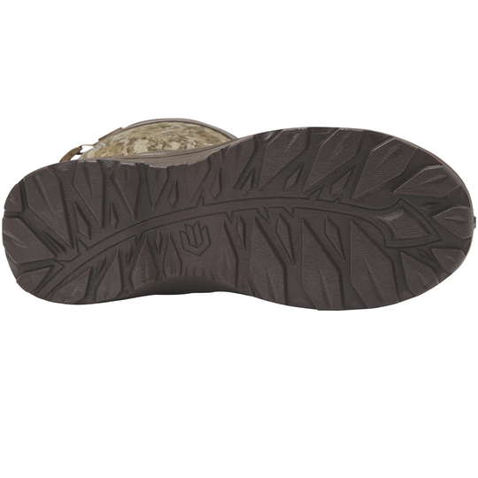 Close-up of a shoe sole with tread pattern on a white background