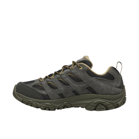 Olive green hiking shoe on a white background
