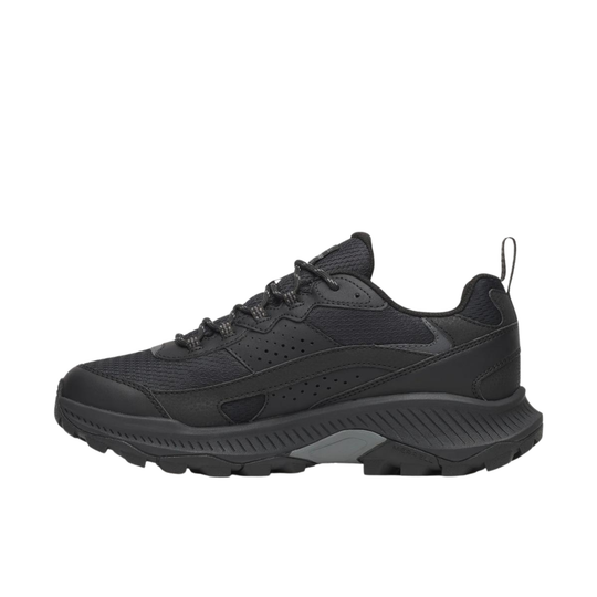 Black sneaker with grey accents on a white background